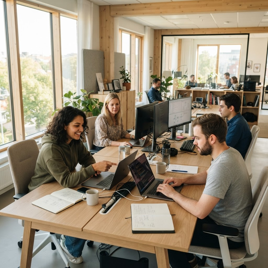 The Solid Software Development team collaborating in their office
